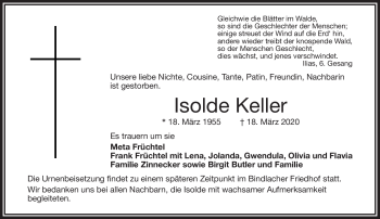 Anzeige von Isolde Keller von Nordbayerischer Kurier