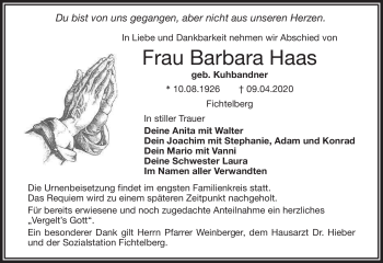 Anzeige von Barbara Haas von Nordbayerischer Kurier