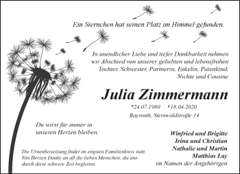 Anzeige von Julia Zimmermann von Nordbayerischer Kurier