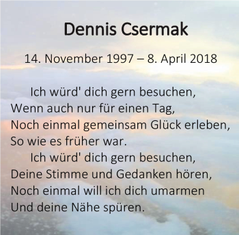 Anzeige von Dennis Csermak von Nordbayerischer Kurier