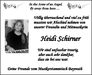 Anzeige von Heidi Schirner von Nordbayerischer Kurier
