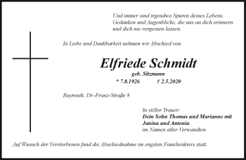 Anzeige von Elfriede Schmidt von Nordbayerischer Kurier