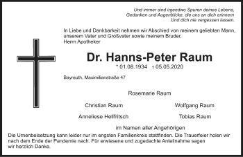Anzeige von Hanns-Peter Raum von Nordbayerischer Kurier