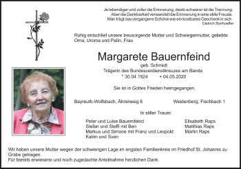 Anzeige von Margarete Bauernfeind von Nordbayerischer Kurier
