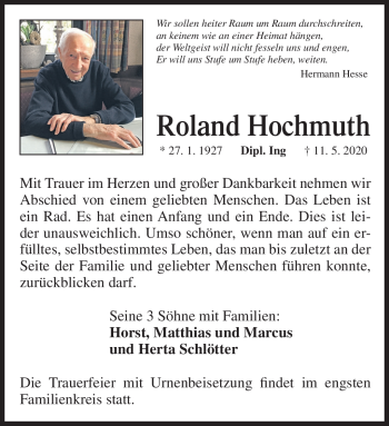 Anzeige von Roland Hochmuth von Nordbayerischer Kurier