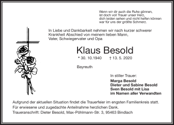 Anzeige von Klaus Besold von Nordbayerischer Kurier