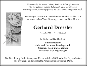Anzeige von Gerhard Dressler von Nordbayerischer Kurier