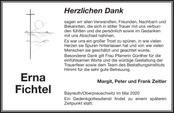 Anzeige von Erna Fichtel von Nordbayerischer Kurier