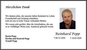 Anzeige von Reinhard Popp von Nordbayerischer Kurier