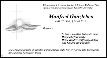 Anzeige von Manfred Ganzleben von Nordbayerischer Kurier
