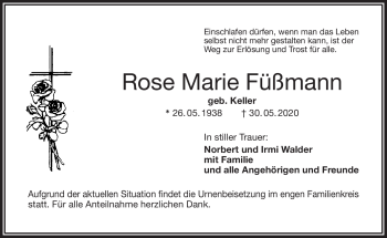 Anzeige von Rose Marie Füßmann von Nordbayerischer Kurier
