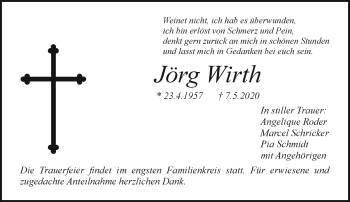 Anzeige von Jörg Wirth von Nordbayerischer Kurier
