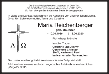 Anzeige von Maria Reichenberger von Nordbayerischer Kurier