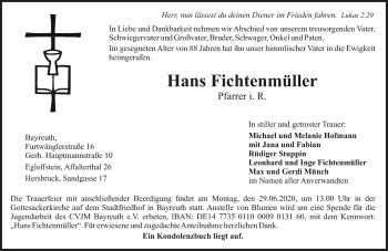 Anzeige von Hans Fichtenmüller von Nordbayerischer Kurier