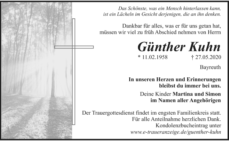  Traueranzeige für Günther Kuhn vom 04.06.2020 aus Nordbayerischer Kurier