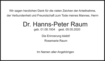 Anzeige von Hanns-Peter Raum von Nordbayerischer Kurier