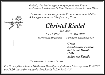 Anzeige von Christel Riedel von Nordbayerischer Kurier