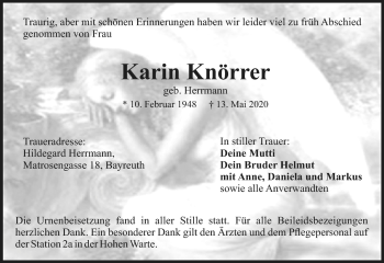 Anzeige von Karin Knörrer von Nordbayerischer Kurier