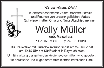 Anzeige von Wally Müller von Nordbayerischer Kurier
