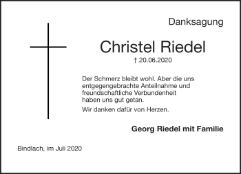 Anzeige von Christel Riedel von Nordbayerischer Kurier