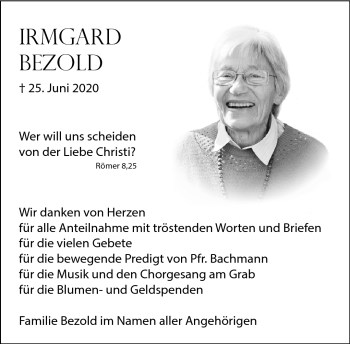 Anzeige von Irmgard Bezold von Nordbayerischer Kurier