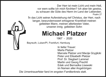 Anzeige von Michael Platzer von Nordbayerischer Kurier