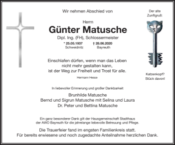 Anzeige von Günter Matusche von Nordbayerischer Kurier