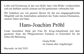 Anzeige von Hans-Joachim Pröhl von Nordbayerischer Kurier