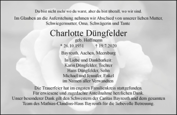 Anzeige von Charlotte Düngfelder von Nordbayerischer Kurier