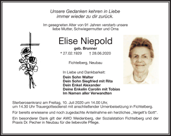 Anzeige von Elise Niepold von Nordbayerischer Kurier