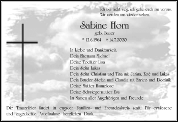 Anzeige von Sabine Horn von Nordbayerischer Kurier