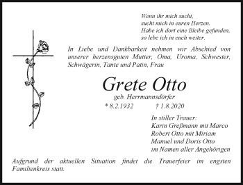 Anzeige von Grete Otto von Nordbayerischer Kurier