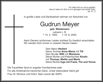 Anzeige von Gudrun Meyer von Nordbayerischer Kurier
