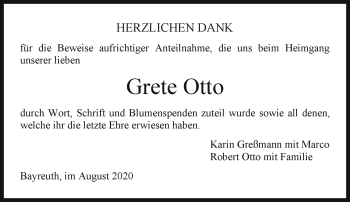 Anzeige von Grete Otto von Nordbayerischer Kurier
