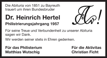 Anzeige von Heinrich Hertel von Nordbayerischer Kurier