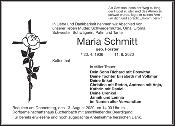 Anzeige von Maria Schmitt von Nordbayerischer Kurier