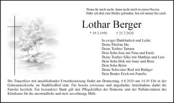Anzeige von Lothar Berger von Nordbayerischer Kurier