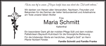 Anzeige von Maria Schmitt von Nordbayerischer Kurier