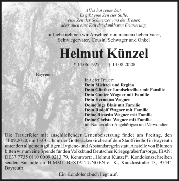 Anzeige von Helmut Künzel von Nordbayerischer Kurier