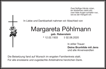 Anzeige von Margareta Pöhlmann von Nordbayerischer Kurier