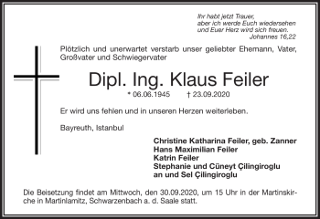 Anzeige von Klaus Feiler von Nordbayerischer Kurier