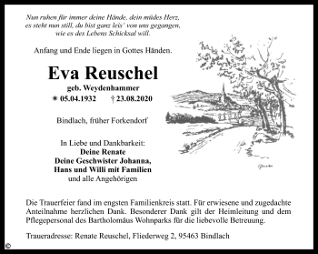 Anzeige von Eva Reuschel von Nordbayerischer Kurier