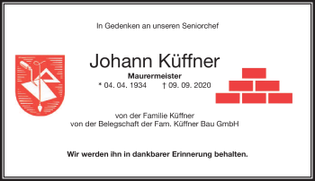 Anzeige von Johann Küffner von Nordbayerischer Kurier