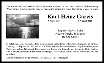 Anzeige von Karl-Heinz Gareis von Nordbayerischer Kurier