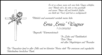 Anzeige von Erna Wagner von Nordbayerischer Kurier