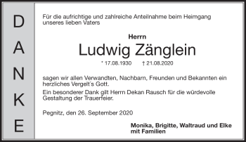 Anzeige von Ludwig Zänglein von Nordbayerischer Kurier