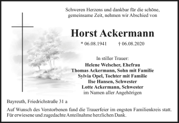 Anzeige von Horst Ackermann von Nordbayerischer Kurier