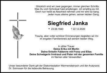 Anzeige von Siegfried Janka von Nordbayerischer Kurier