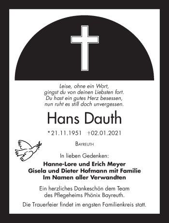 Anzeige von Hans Dauth von Nordbayerischer Kurier
