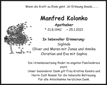 Anzeige von Manfred Kolonko von Nordbayerischer Kurier